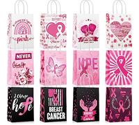 PerKoop 60 bolsas de papel para concienciación sobre el cáncer de mama, bolsas de regalo de cinta rosa, bolsa de regalo para niñas con asas, bolsas de fe y esperanza para mujeres, cáncer de mama,