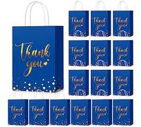PerKoop 60 bolsas de regalo de agradecimiento a granel de papel dorado con asa para negocios, compras, bodas, baby shower, recuerdos de fiesta (azul real)