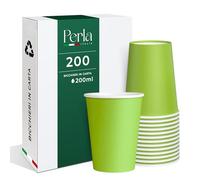 Perla - 200 vasos de papel de 200 ml - Vaso desechable biodegradable ecológico - Apto para bebidas frías y calientes - Vasos para agua desechables (verde)