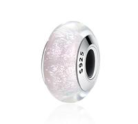 Perla de Charm de Vidrio de Murano con Núcleo de Plata de Ley para Pulseras de Charm de Pandora para Mujeres, Plata de ley, Glass