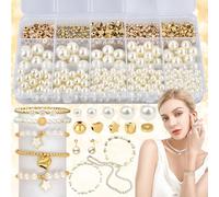 Perlas Artificiales Redondas, 720 Piezas de Imitación Mixtas para Manualidades, Blancas con Caja de Almacenamiento para Hacer Pulseras, Collares, Bisutería y Pendientes