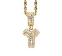 Perlas Bijoux Bijoux Gold Initial Necklace For Women Men Copper Plated Real Gold Inlaid 5A+ Cubic Zirconia Iced Out Letter Pendant With 24 Inch Rope Chain Alphabet Name Collares Limpiador Estuche