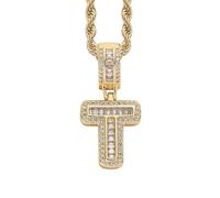 Perlas Bijoux Bijoux Gold Initial Necklace For Women Men Copper Plated Real Gold Inlaid 5A+ Cubic Zirconia Iced Out Letter Pendant With 24 Inch Rope Chain Alphabet Name Collares Limpiador Estuche