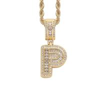 Perlas Bijoux Bijoux Gold Initial Necklace For Women Men Copper Plated Real Gold Inlaid 5A+ Cubic Zirconia Iced Out Letter Pendant With 24 Inch Rope Chain Alphabet Name Collares Limpiador Estuche