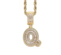 Perlas Bijoux Bijoux Gold Initial Necklace For Women Men Copper Plated Real Gold Inlaid 5A+ Cubic Zirconia Iced Out Letter Pendant With 24 Inch Rope Chain Alphabet Name Collares Limpiador Estuche