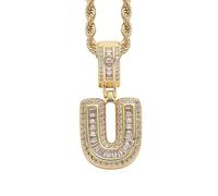 Perlas Bijoux Bijoux Gold Initial Necklace For Women Men Copper Plated Real Gold Inlaid 5A+ Cubic Zirconia Iced Out Letter Pendant With 24 Inch Rope Chain Alphabet Name Collares Limpiador Estuche