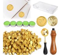 Perlas de Cera para Sellar, Kit de Cera para Sellar, 200 Piezas Cera Para Sellos de Lacre, Kit de sellos de cera, Cera de Sellado Kit, Sellos Cera Aptos para Invitaciones de Boda y Sobres, Oro