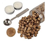 Perlas de cera selladora, AMTOL 300 perlas de cera Bronce con 2 velas blancas y 1 cuchara para derretir, ideal para invitaciones de boda, sobres de tarjetas, envoltura de regalo.