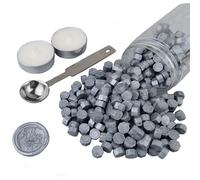 Perlas de cera selladora, AMTOL 300 perlas de cera Plata con 2 velas blancas y 1 cuchara para derretir, ideal para invitaciones de boda, sobres de tarjetas, envoltura de regalo.