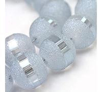 Perlas de cristal galvanizadas, 6 mm, redondas, mate, con revestimiento de plata, 1 hebra, 100 unidades, efecto arco iris, con agujero para enhebrar (azul claro)