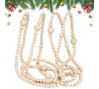 Perlas de madera de Navidad, 3,66 metros, decoración del hogar, guirnalda para el árbol de Navidad, día de Acción de Gracias, vacaciones, bodas, chimenea, armario, exterior e interior
