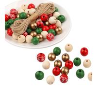 Perlas de madera de Navidad verde rojo | 200 piezas de perlas de madera de Navidad para manualidades | Caña de caramelos de colores perlas redondas perlas de granja con agujeros artesanía de Navidad
