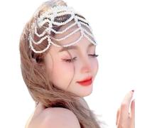 Perlas de moda de malla para decoración de la frente, elegantes postizos adecuados para mujeres elegantes que buscan un encanto único en un evento. Adorno para el pelo de mujer