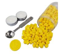 Perlas de selladora, AMTOL 300 perlas de cera Amarillo con 2 velas blancas y 1 cuchara para derretir cera, ideal para invitaciones de boda, sobres de tarjetas, envoltura de regalo.
