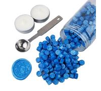 Perlas de selladora, AMTOL 300 perlas de cera Cielo azul con 2 velas blancas y 1 cuchara para derretir cera, ideal para invitaciones de boda, sobres de tarjetas, envoltura de regalo.