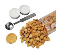 Perlas de selladora, AMTOL 300 perlas de cera Oro con 2 velas blancas y 1 cuchara para derretir cera, ideal para invitaciones de boda, sobres de tarjetas, envoltura de regalo.