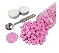 Perlas de selladora, AMTOL 300 perlas de cera Rosa con 2 velas blancas y 1 cuchara para derretir cera, ideal para invitaciones de boda, sobres de tarjetas, envoltura de regalo.