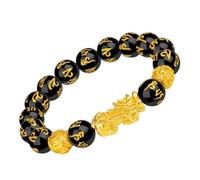 Perlas de suerte y riqueza, pulsera de obsidiana negra, accesorio de joyería ajustable con encanto de muñeca flexible ideal para celebraciones, escuela, hogar y al aire libre