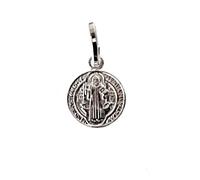 perlascarel Colgante Medalla San Benito y Cruz de San Benito pequeña 10 mm Plata de Ley y Estuche