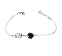 perlascarel PULSERA CRUZ de CARAVACA PLATA DE LEY y ÓNIX natural cabujón redondo de 8mm. Longitud pulsera 17 a 19 cm por cadena de alargue y Estuche Regalo