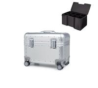 Perle Path Funda de aluminio para cámara, funda para piloto, bolsa con ruedas para cámara, equipaje de mano, maleta rígida para equipo de fotografía con 4 ruedas y asa telescópica (plata (con bolsa de