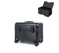 Perle Path Funda de aluminio para cámara, funda para piloto, bolsa con ruedas para cámara, equipaje de mano, maleta rígida para equipo de fotografía con 4 ruedas y asa telescópica (color negro (con