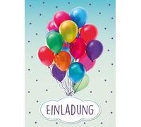Perleberg 5 tarjetas de invitación generales con globos, invitación para cumpleaños, bodas, Navidad, etc. Tarjetas de invitación en 10,5 x 14,5 cm con sobre, para niños y adultos