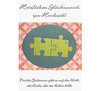Perleberg Tarjeta de boda con diseño de puzzle y pegatinas de cristal, colección de estilo de vida, tarjeta de boda en calidad premium, regalo para bodas con sobre, 11,6 x 16,6 cm