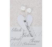 Perleberg - Tarjeta de boda única con diseño de corazón y flor de tela - Hermosa tarjeta con corazón de 11,6 x 16,6 cm - Tarjeta de boda con sobre en crema - Tarjetas de boda especiales de alta calidad