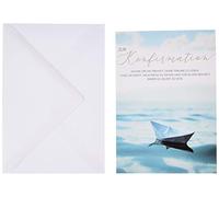 Perleberg Tarjeta de confirmación - Colección Basic Classic - Tarjeta de confirmación con diseño de barco - Tarjeta de confirmación con sobre a juego en 11,6 x 16,6 cm