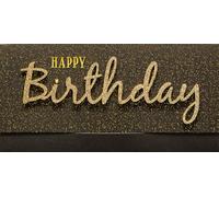 Perleberg Tarjeta de cumpleaños con texto "Happy Birthday", color negro y dorado, 11 x 22 cm