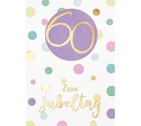 Perleberg Tarjeta de cumpleaños de alta calidad con 60 puntos y tarjeta de 60 cumpleaños con sobre para una sorpresa exitosa 11,6 x 16,5 cm