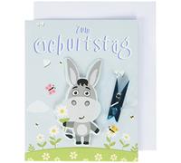 Perleberg Tarjeta de cumpleaños de alta calidad con diseño de burro - Bonita tarjeta de cumpleaños con sobre - Bonitas tarjetas de cumpleaños de 6,5 x 8 cm - Tarjeta de cumpleaños para una sorpresa exitosa
