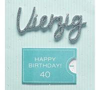 Perleberg Tarjeta de cumpleaños de alta calidad de la colección Lettering Surprise con texto brillante, elegante tarjeta para el 40º cumpleaños con sobre, tarjetas de cumpleaños de alta calidad, 15 x
