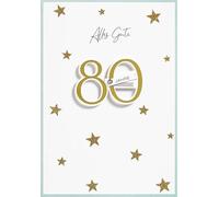 Perleberg Tarjeta de cumpleaños de alta calidad de Lifestyle Collection con diseño de números y estrellas, tarjeta para 80 cumpleaños con sobre, tarjetas de cumpleaños de calidad prémium, 11,6 x 16,6
