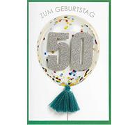 Perleberg Tarjeta de cumpleaños de alta calidad para el 50 cumpleaños, elegante tarjeta de cumpleaños con sobre, bonitas tarjetas de cumpleaños de 11,6 x 16,6 cm, tarjeta de cumpleaños para una