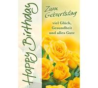 Perleberg Tarjeta de cumpleaños de la colección Basic Classic de rosas amarillas - Tarjeta de cumpleaños con sobre, tarjetas de cumpleaños de calidad premium 11,6 x 16,6 cm