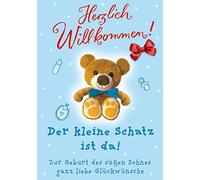 Perleberg Tarjeta de nacimiento con diseño de peluche - Basic Classic Collection - Tarjeta de nacimiento de niño de alta calidad - Regalo de nacimiento con sobre a juego - 11,6 x 16,6 cm