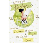 Perleberg Tarjeta de nacimiento de 11,6 x 16,6 cm - Regalo de nacimiento de alta calidad para niñas y niños - Tarjeta de cumpleaños con diseño de zapatos - Tarjeta de nacimiento con sobre - Tarjeta de felicitación