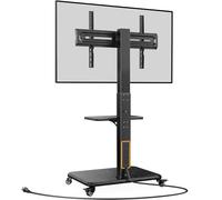 Perlegear - Soporte de TV móvil con Toma de Corriente, inclinación y giratoria para televisores de 32 a 65 70 75 Pulgadas de hasta 100 Libras, Soporte de TV rodante de Altura Ajustable con Ruedas,
