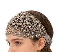 Perlen Stirnband Boho | Elastisches Haarband mit Spitze und Perlen | Weites Haaraccessoire für Damen, Hochzeit, Reisen, Urlaub, Alltag, Fest, Haarstyling, Party