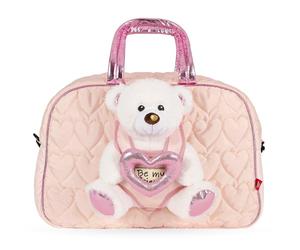 PERLETTI Bolsa de Viaje Deporte Niña Rosa con Oso Peluche - Bolso Niñas Guardería con Oso Polar Extraíble - Duffle Gym Bag Regalo Niña 3 4 5 6 Años Suave con Bandolera - 27x41,5x21cm (Bolsa de Viaje)