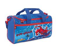 PERLETTI Bolsa Deporte Infantil Spiderman con Bandolera - Mochila Gimnasio para Niños Marvel Spider Man Azul y Rojo - Bolso Deportivo Niño con Hombre Araña Viaje Tiempo Libre - 40x24x20 (Azul y Rojo)