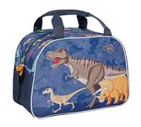 PERLETTI Bolsa Deporte Niño - Bolsa de Viaje Infantil - Accesorio Deportivo para El Gimnasio y La Piscina - Elementos Reflectantes de Seguridad - Resistente y Fácil de Limpiar - Azul Dinosaurio