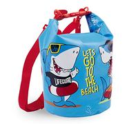 PERLETTI Bolsa Estanca Impermeable Niños Tiburón - Bolsa Seca Dry Bag Playa Kayak Deporte Esquí Buceo Azul Rojo Cierre de Clip Correa Ajustable - Mochila Bolsa Waterproof Niño - 18x25cm (Tiburón)