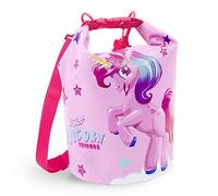 PERLETTI Bolsa Estanca Impermeable para Niñas con Estampado - Bolsa Seca Dry Bag Playa Kayak Deporte Esquí Buceo Rosa Cierre de Clip y Correa Ajustable - Mochila Bolsa Waterproof para Niña - 18x25cm