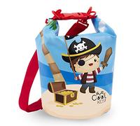 PERLETTI Bolsa Estanca Impermeable para Niños Pirata - Bolsa Seca Dry Bag Playa Kayak Deporte Esquí Buceo Azul Rojo Cierre de Clip Correa Ajustable - Mochila Bolsa Waterproof Niño - 18x25cm (Pirata)