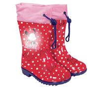 PERLETTI Botas de Agua Niña Minnie Rosa y Rojo - Calzados de Lluvia Disney Minni Niñas 3 4 5 6 Años con Suela Antideslizante - Botas Impermeables Infantiles Cierre de Cordón (Lunares, 26/27)