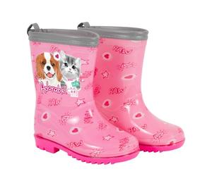 PERLETTI Botas de Agua Niñas con Cachorros - Botines Impermeables Niña Rosa con Borde Reflectante - Bota Infantil Calzado Lluvia Nieve PVC con Suela Antideslizante Flexible (Perro y Gato, 24/25)
