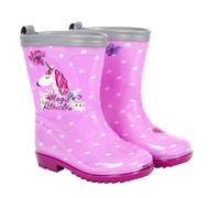 PERLETTI Botas de Agua Niñas con Unicornio - Calzado de Lluvia Niña Morado y Rosa - Botas Impermeables Infantes con Detalles Reflectantes Suela Antideslizante - Material PVC 5 Tallas